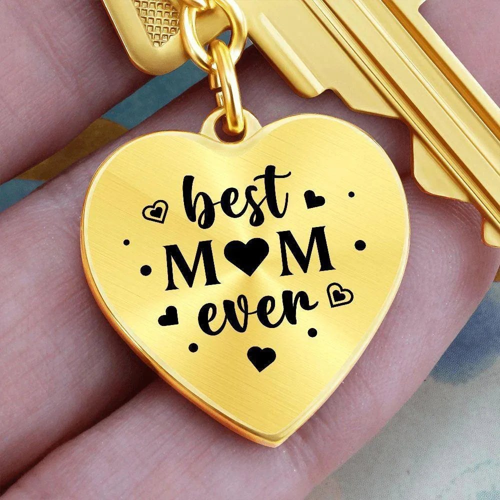 Best Mom Ever Engraved Heart Keychain – Stainless Steel Mother’s Day Gift, Cute Appreciation Keepsake for Moms