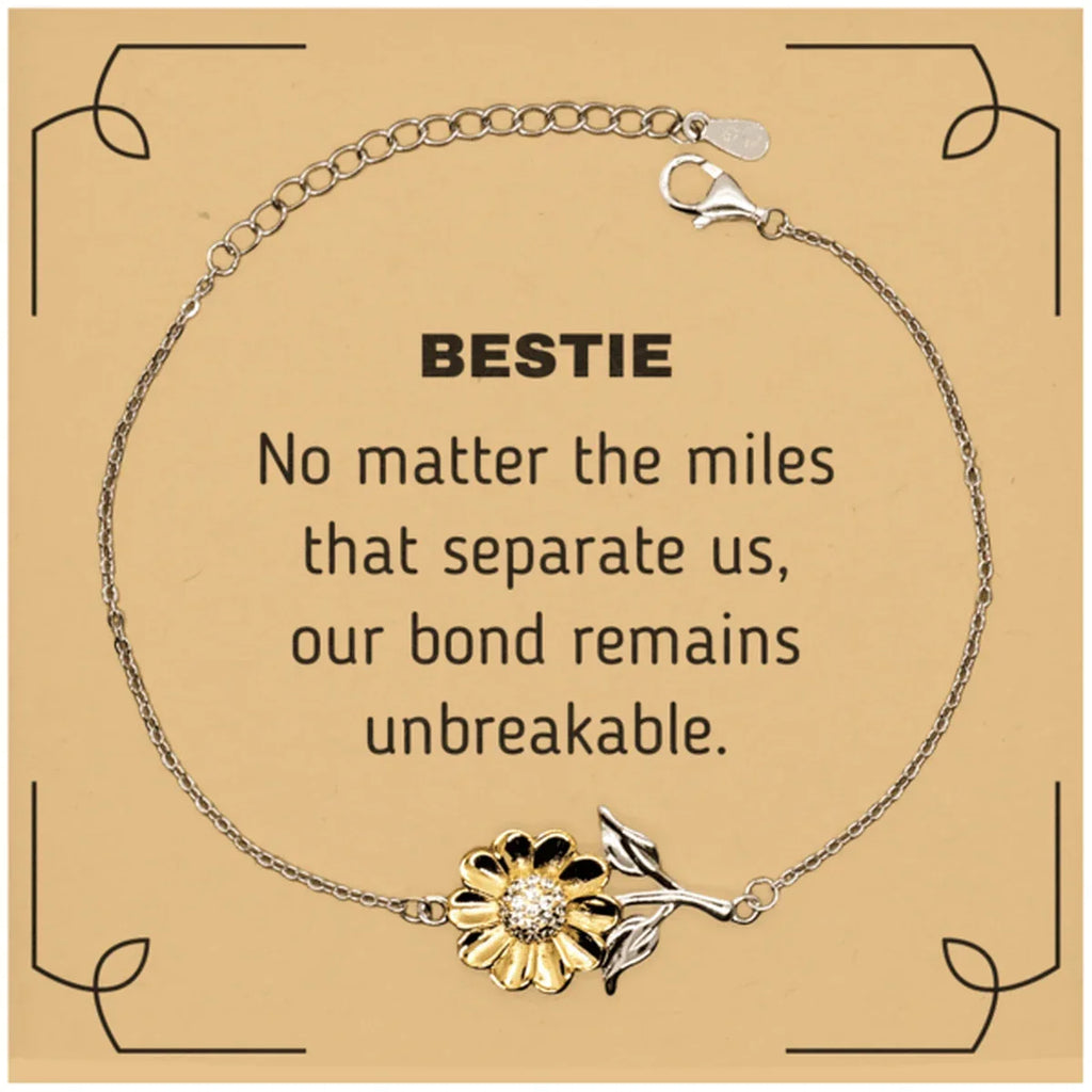 Bestie Long Distance Relationship Gifts, No matter the miles that separate us, Cute Love Sunflower Bracelet For Bestie, Birthday Christmas Unique Gifts For Bestie