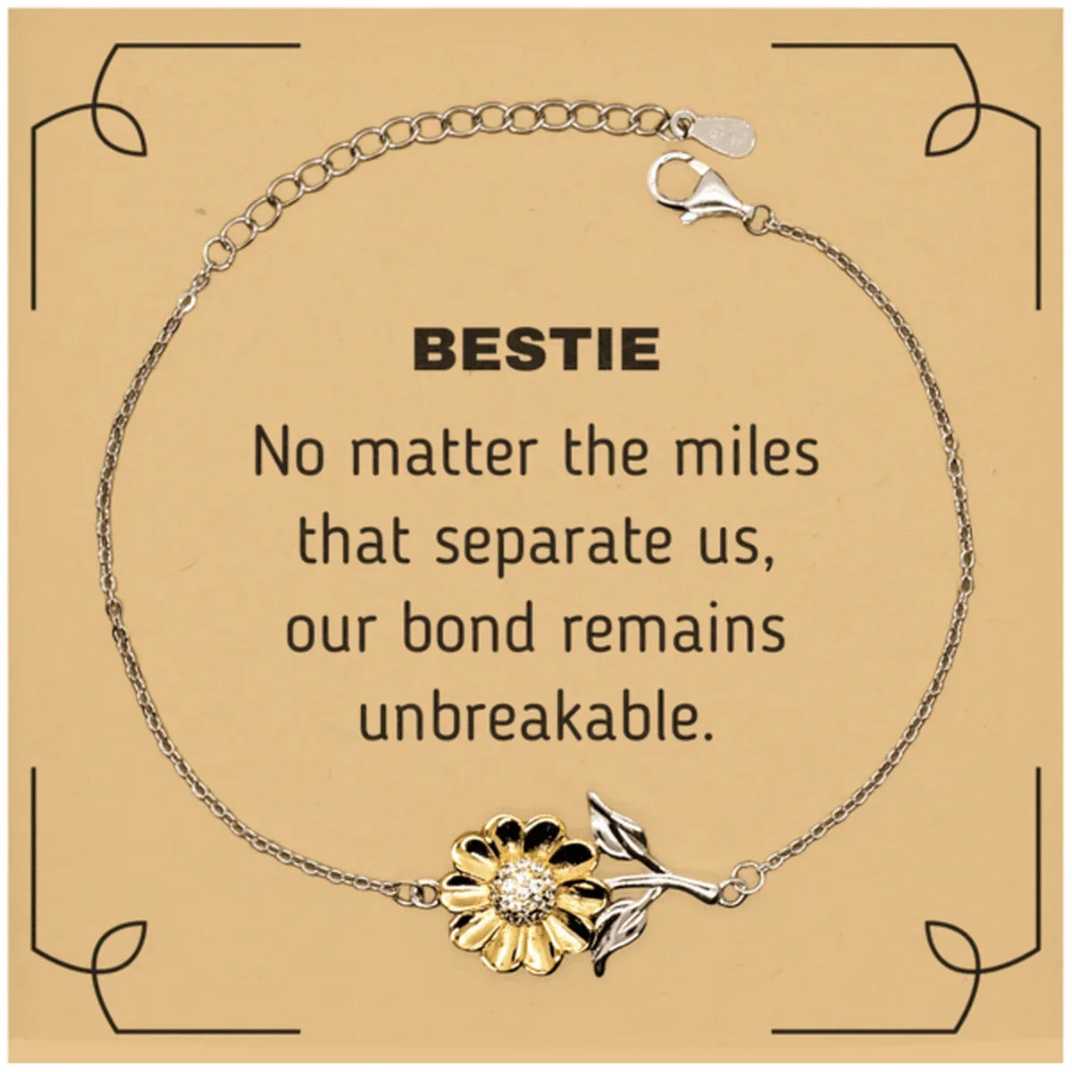 Bestie Long Distance Relationship Gifts, No matter the miles that separate us, Cute Love Sunflower Bracelet For Bestie, Birthday Christmas Unique Gifts For Bestie