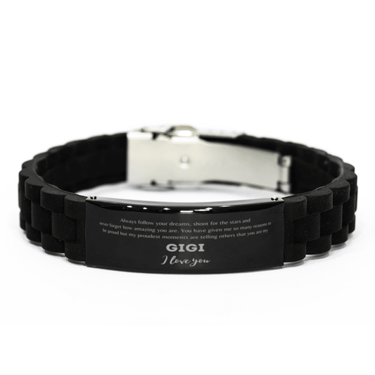 Black Glidelock Clasp Bracelet for Gigi Present, Gigi Always follow your dreams, never forget how amazing you are, Gigi Birthday Christmas Gifts Jewelry for Girls Boys Teen Men Women - Mallard Moon Gift Shop