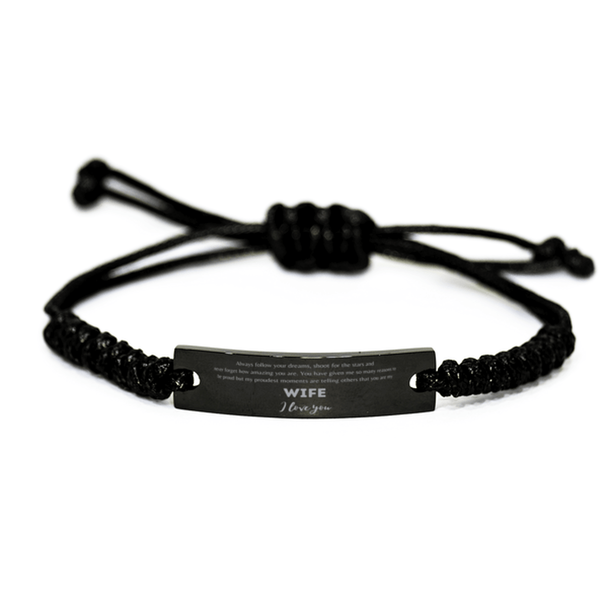 Black Rope Bracelet for Wife Present, Wife Always follow your dreams, never forget how amazing you are, Wife Birthday Christmas Gifts Jewelry for Girls Boys Teen Men Women - Mallard Moon Gift Shop