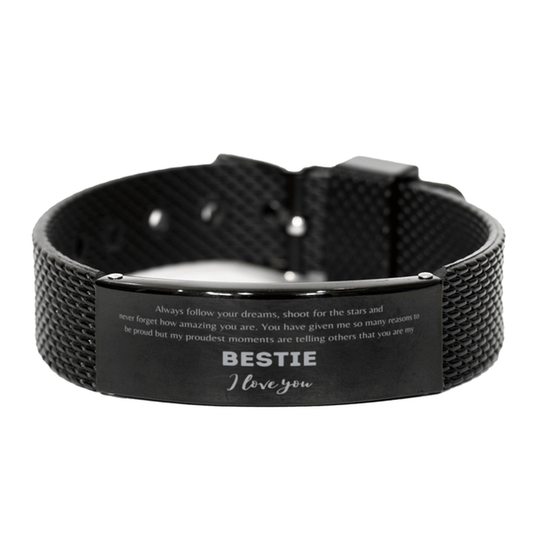 Black Shark Mesh Bracelet for Bestie Present, Bestie Always follow your dreams, never forget how amazing you are, Bestie Birthday Christmas Gifts Jewelry for Girls Boys Teen Men Women - Mallard Moon Gift Shop