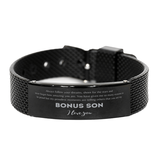 Black Shark Mesh Bracelet for Bonus Son Present, Bonus Son Always follow your dreams, never forget how amazing you are, Bonus Son Birthday Christmas Gifts Jewelry for Girls Boys Teen Men Women - Mallard Moon Gift Shop