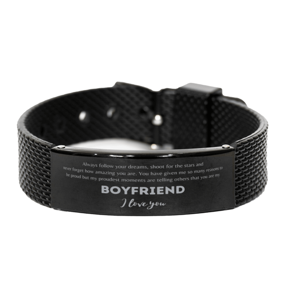 Black Shark Mesh Bracelet for Boyfriend Present, Boyfriend Always follow your dreams, never forget how amazing you are, Boyfriend Birthday Christmas Gifts Jewelry for Girls Boys Teen Men Women - Mallard Moon Gift Shop