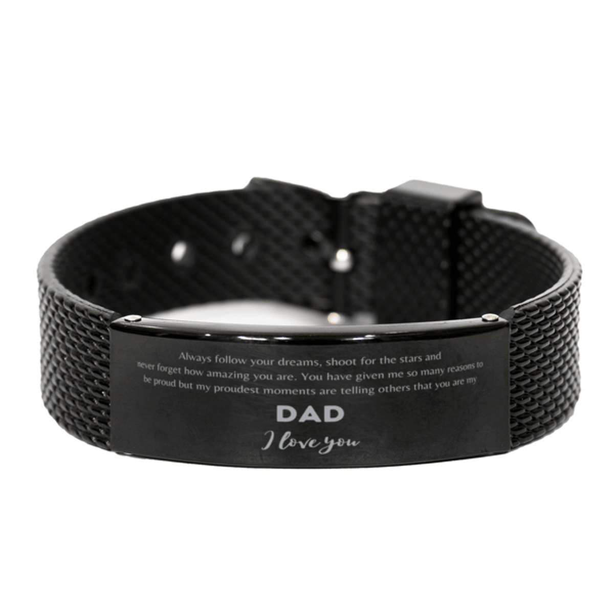 Black Shark Mesh Bracelet for Dad Present, Dad Always follow your dreams, never forget how amazing you are, Dad Birthday Christmas Gifts Jewelry for Girls Boys Teen Men Women - Mallard Moon Gift Shop