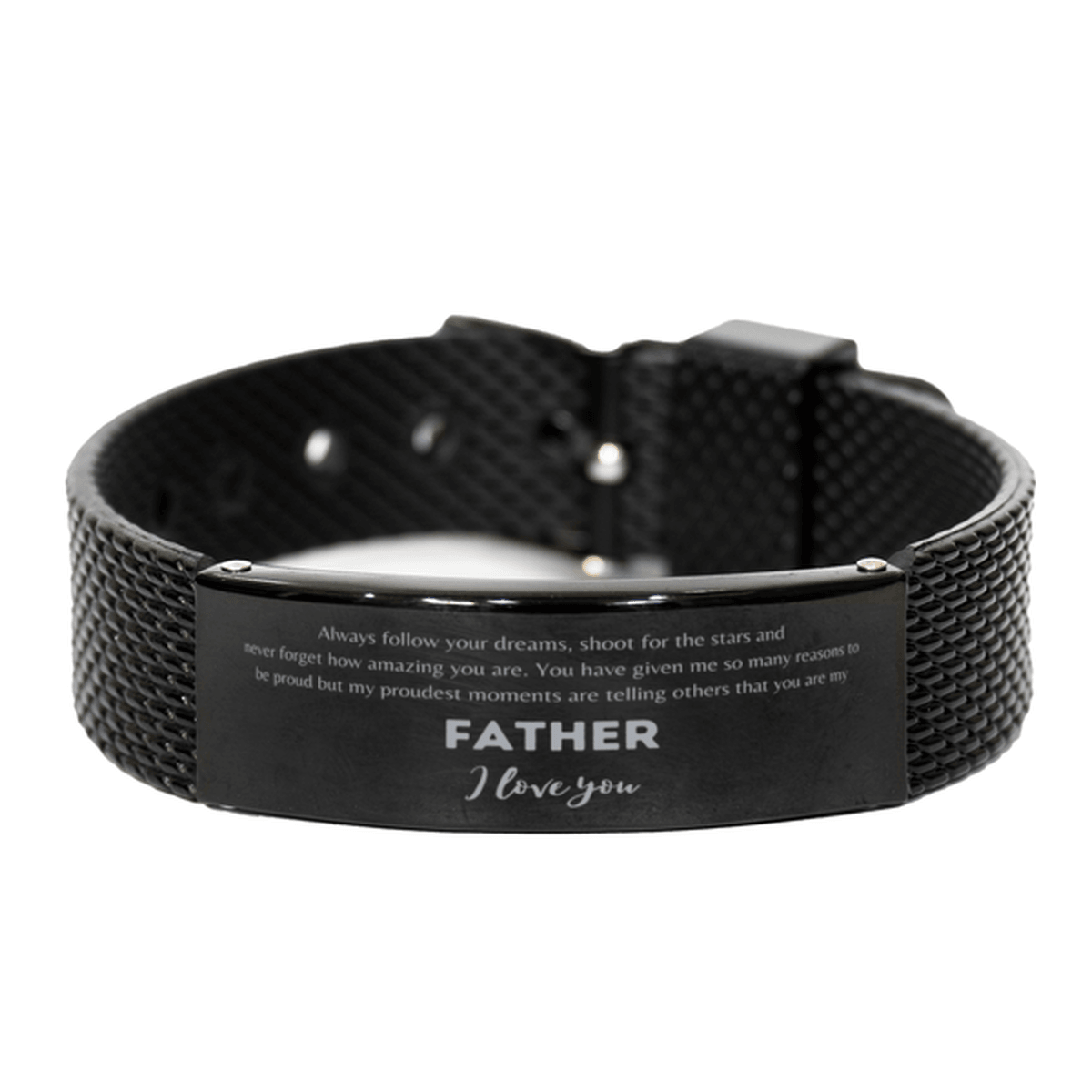 Black Shark Mesh Bracelet for Father Present, Father Always follow your dreams, never forget how amazing you are, Father Birthday Christmas Gifts Jewelry for Girls Boys Teen Men Women - Mallard Moon Gift Shop