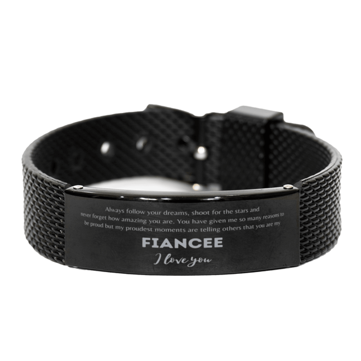 Black Shark Mesh Bracelet for Fiancee Present, Fiancee Always follow your dreams, never forget how amazing you are, Fiancee Birthday Christmas Gifts Jewelry for Girls Boys Teen Men Women - Mallard Moon Gift Shop