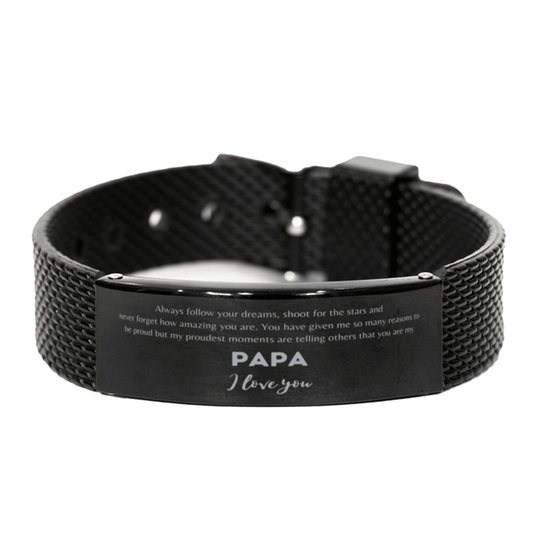 Black Shark Mesh Bracelet for Papa Present, Papa Always follow your dreams, never forget how amazing you are, Papa Birthday Christmas Gifts Jewelry for Girls Boys Teen Men Women - Mallard Moon Gift Shop