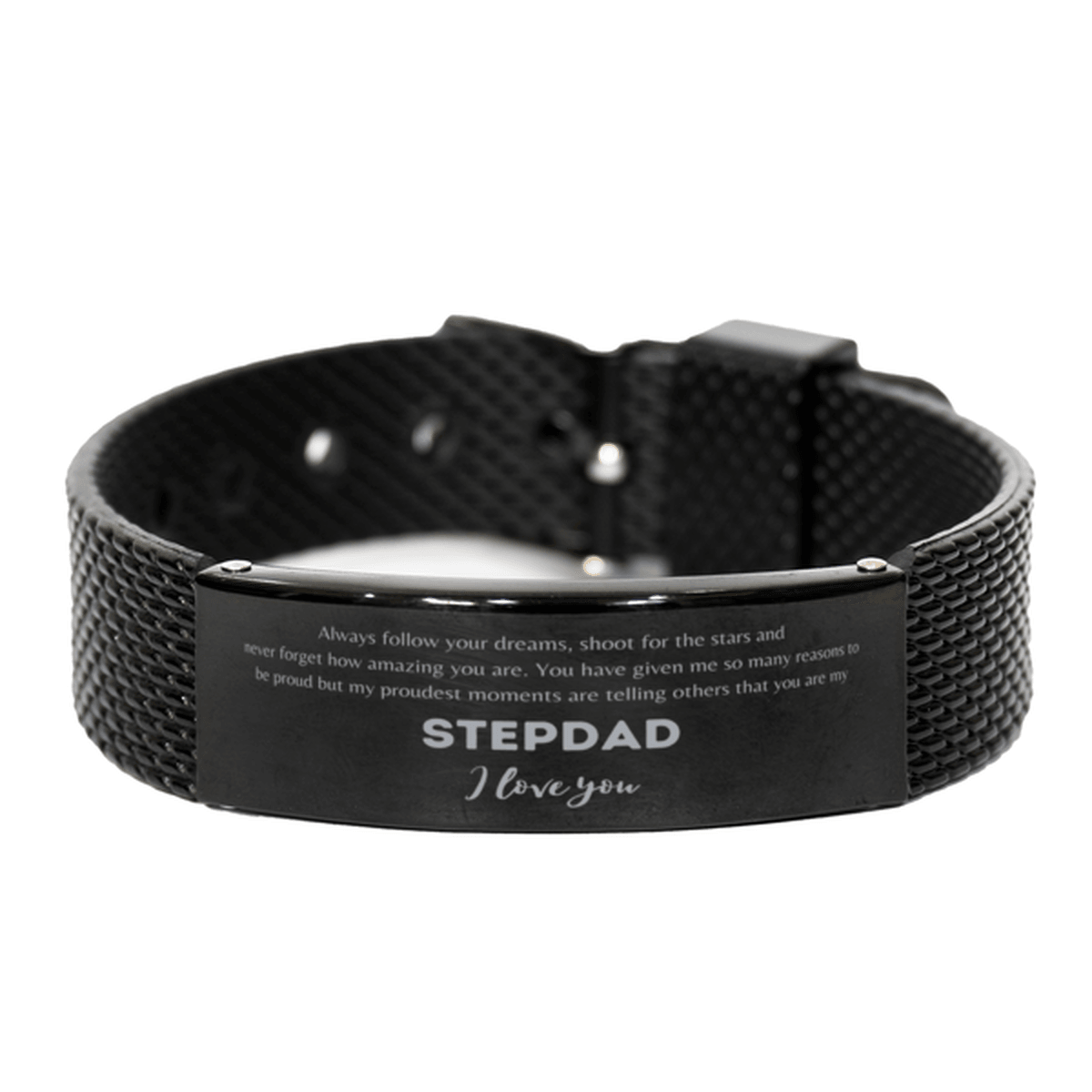 Black Shark Mesh Bracelet for Stepdad Present, Stepdad Always follow your dreams, never forget how amazing you are, Stepdad Birthday Christmas Gifts Jewelry for Girls Boys Teen Men Women - Mallard Moon Gift Shop