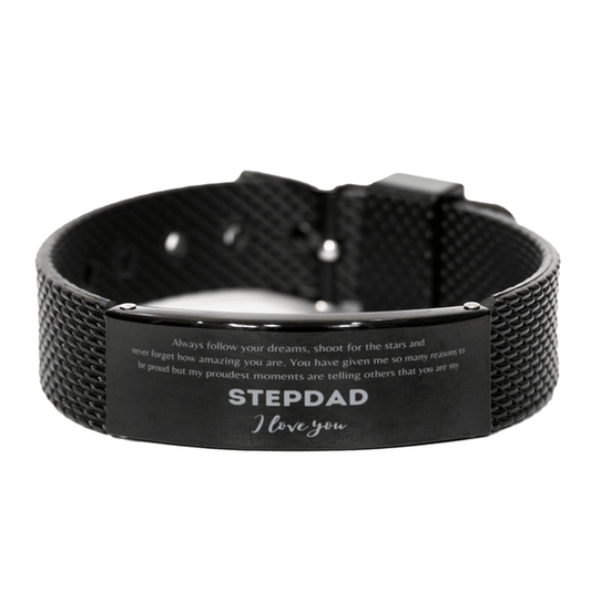 Black Shark Mesh Bracelet for Stepdad Present, Stepdad Always follow your dreams, never forget how amazing you are, Stepdad Birthday Christmas Gifts Jewelry for Girls Boys Teen Men Women - Mallard Moon Gift Shop