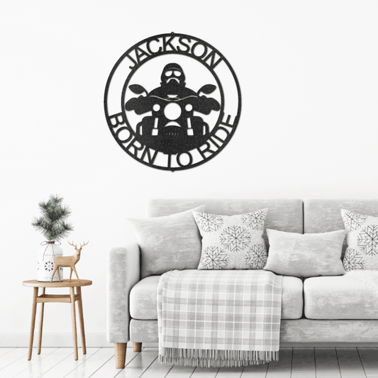 Motorcycle Born to Ride Custom Name Metal Art Wall Sign - Mallard Moon Gift Shop