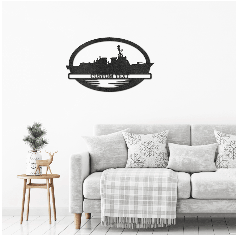 Navy Battleship USS Bulkeley Silhouette Custom Metal Art Wall Sign - Mallard Moon Gift Shop