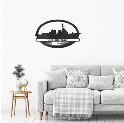 Navy Battleship USS Bulkeley Silhouette Custom Metal Art Wall Sign - Mallard Moon Gift Shop