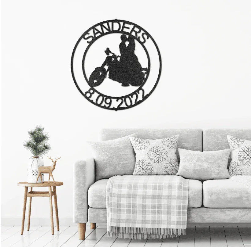 Motorcycle Couple Kissing Custom Metal Art Wall Sign