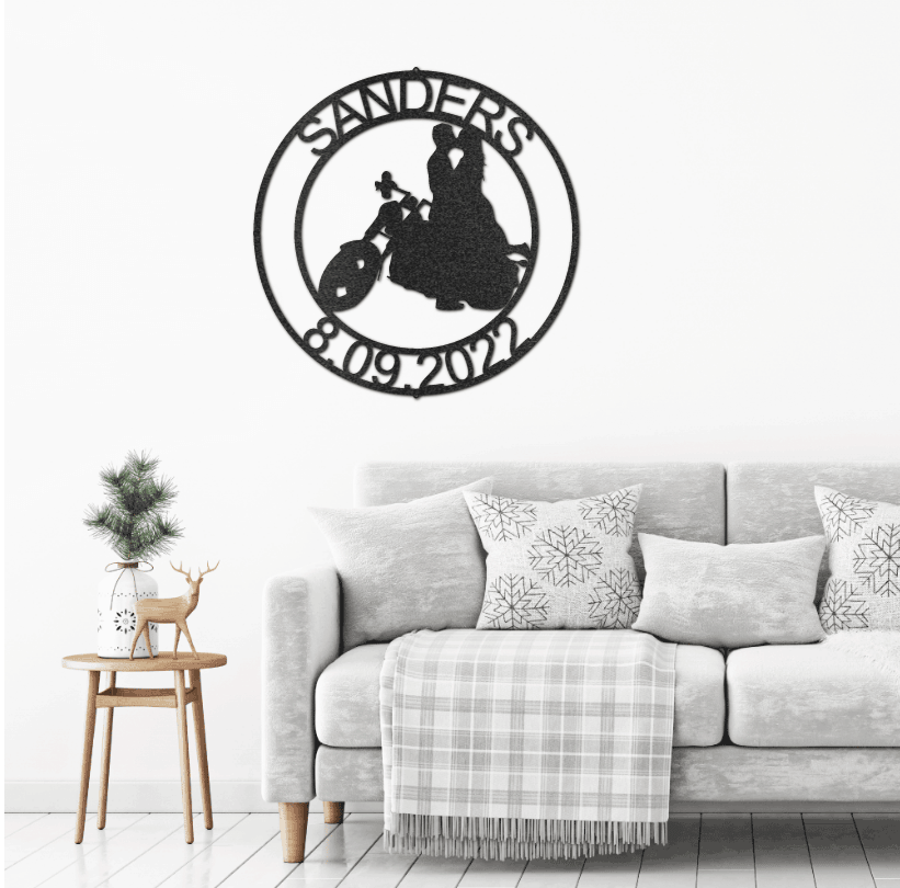 Motorcycle Couple Kissing Custom Metal Art Wall Sign - Mallard Moon Gift Shop