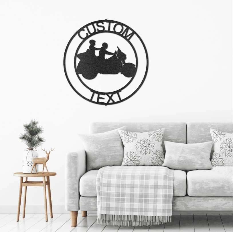 Motorcycle Couple Personalized Metal Art Wall Sign - Mallard Moon Gift Shop