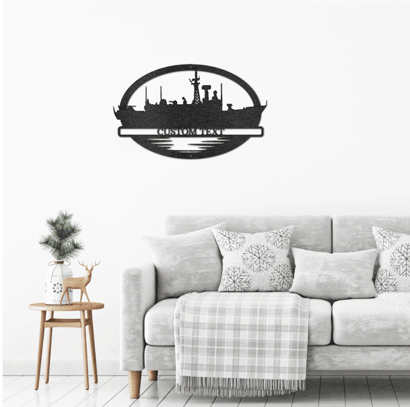 Navy Battleship USS McCluskey Silhouette Custom Metal Art Wall Sign - Mallard Moon Gift Shop