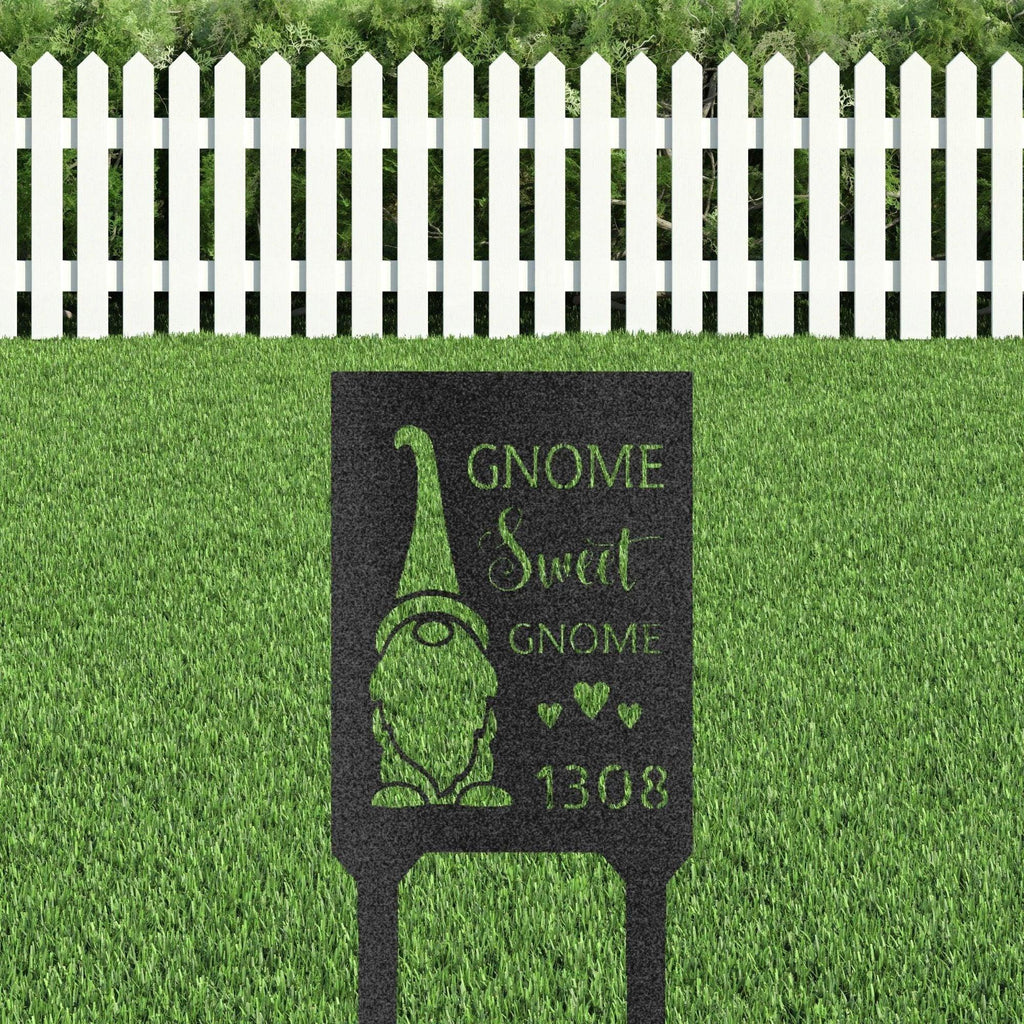Gnome Sweet Home Custom Address Garden Lawn Steel Stake