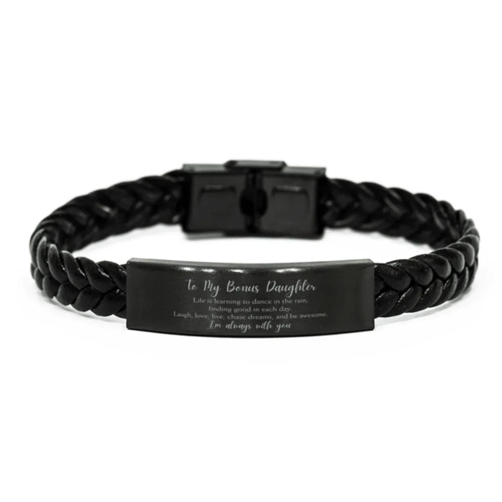 Bonus Daughter Braided Leather Bracelet Life is Learning to Dance in the Rain - Birthday, Christmas Holiday Gifts