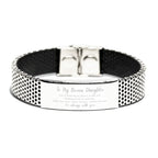 Bonus Daughter Christmas Perfect Gifts, Bonus Daughter Stainless Steel Bracelet, Motivational Bonus Daughter Engraved Gifts, Birthday Gifts For Bonus Daughter, To My Bonus Daughter Life is learning to dance in the rain,. I'm alway