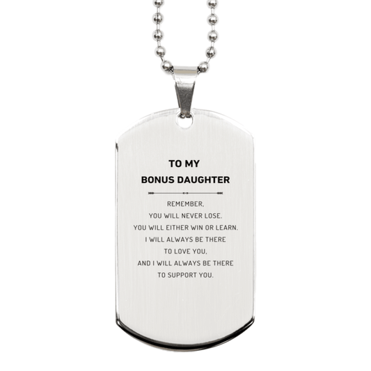 Bonus Daughter Gifts, To My Bonus Daughter Remember, you will never lose. You will either WIN or LEARN, Keepsake Silver Dog Tag For Bonus Daughter Engraved, Birthday Christmas Gifts Ideas For Bonus Daughter X-mas Gifts - Mallard Moon Gift Shop