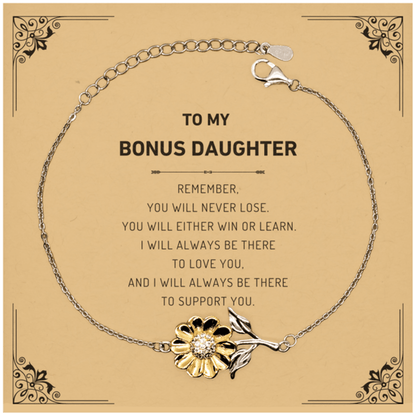 Bonus Daughter Gifts, To My Bonus Daughter Remember, you will never lose. You will either WIN or LEARN, Keepsake Sunflower Bracelet For Bonus Daughter Card, Birthday Christmas Gifts Ideas For Bonus Daughter X-mas Gifts - Mallard Moon Gift Shop