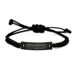 Bonus Daughter Long Distance Relationship Gifts, No matter the miles that separate us, Cute Love Black Rope Bracelet For Bonus Daughter, Birthday Christmas Unique Gifts For Bonus Daughter