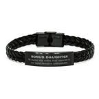 Bonus Daughter Long Distance Relationship Gifts, No matter the miles that separate us, Cute Love Braided Leather Bracelet For Bonus Daughter, Birthday Christmas Unique Gifts For Bonus Daughter