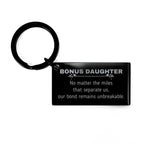 Bonus Daughter Long Distance Relationship Gifts, No matter the miles that separate us, Cute Love Keychain For Bonus Daughter, Birthday Christmas Unique Gifts For Bonus Daughter