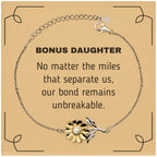 Bonus Daughter Long Distance Relationship Gifts, No matter the miles that separate us, Cute Love Sunflower Bracelet For Bonus Daughter, Birthday Christmas Unique Gifts For Bonus Daughter