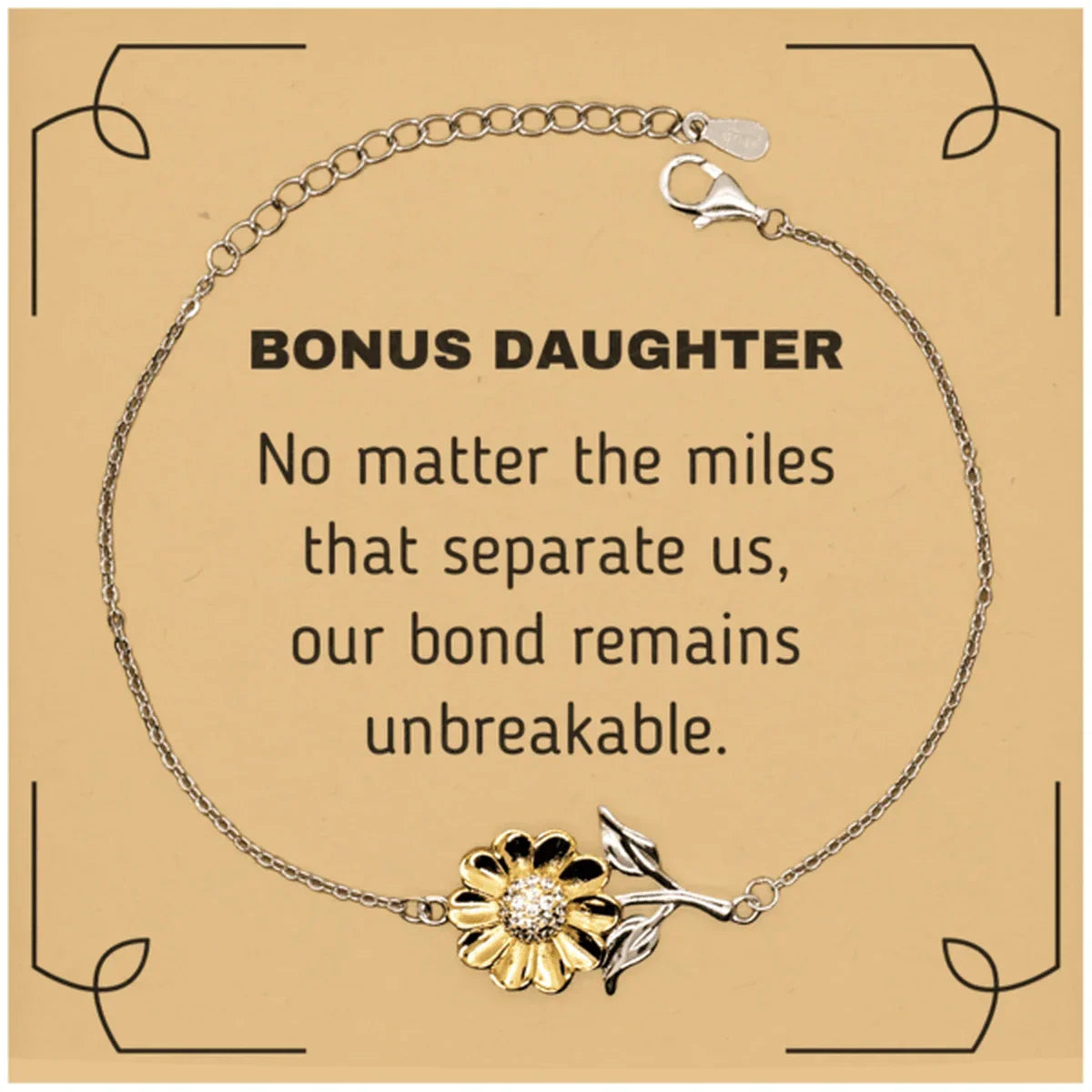 Bonus Daughter Long Distance Relationship Gifts, No matter the miles that separate us, Cute Love Sunflower Bracelet For Bonus Daughter, Birthday Christmas Unique Gifts For Bonus Daughter