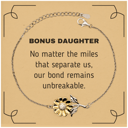 Bonus Daughter Long Distance Relationship Gifts, No matter the miles that separate us, Cute Love Sunflower Bracelet For Bonus Daughter, Birthday Christmas Unique Gifts For Bonus Daughter - Mallard Moon Gift Shop