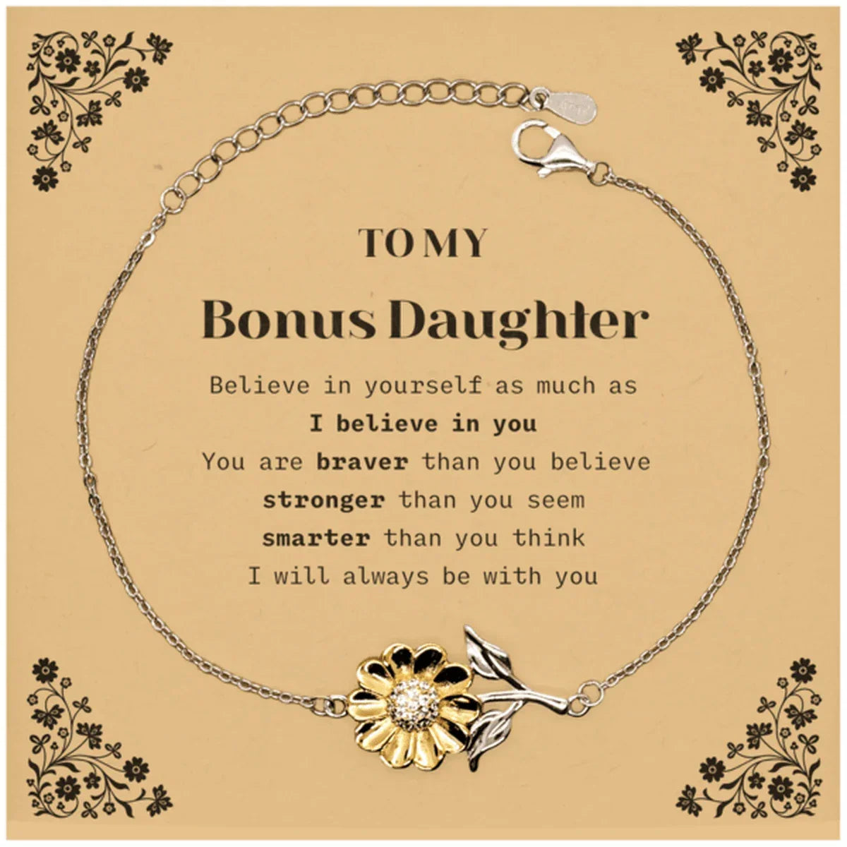 Bonus Daughter Sunflower Bracelet You are braver than you believe, stronger than you seem, Inspirational Birthday, Christmas Gifts