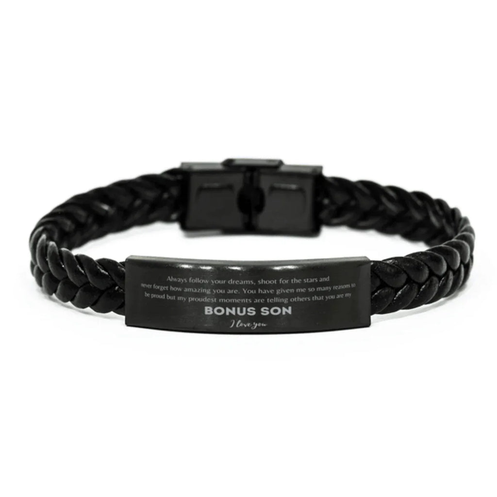 Bonus Son Braided Leather Engraved Bracelet Always follow your dreams, never forget how amazing you are Birthday Christmas Gifts