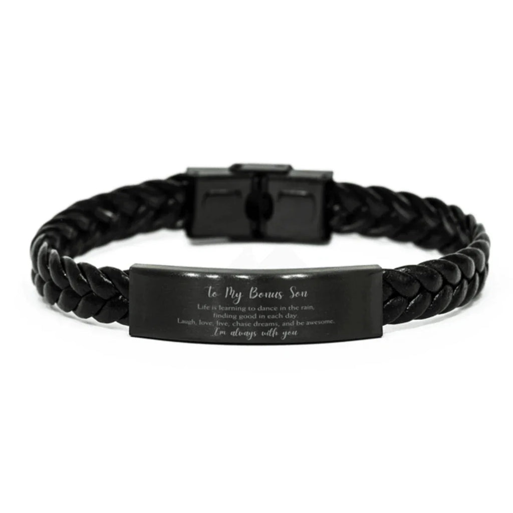 Bonus Son Braided Leather Bracelet Life is Learning to Dance in the Rain - Birthday, Christmas Holiday Gifts