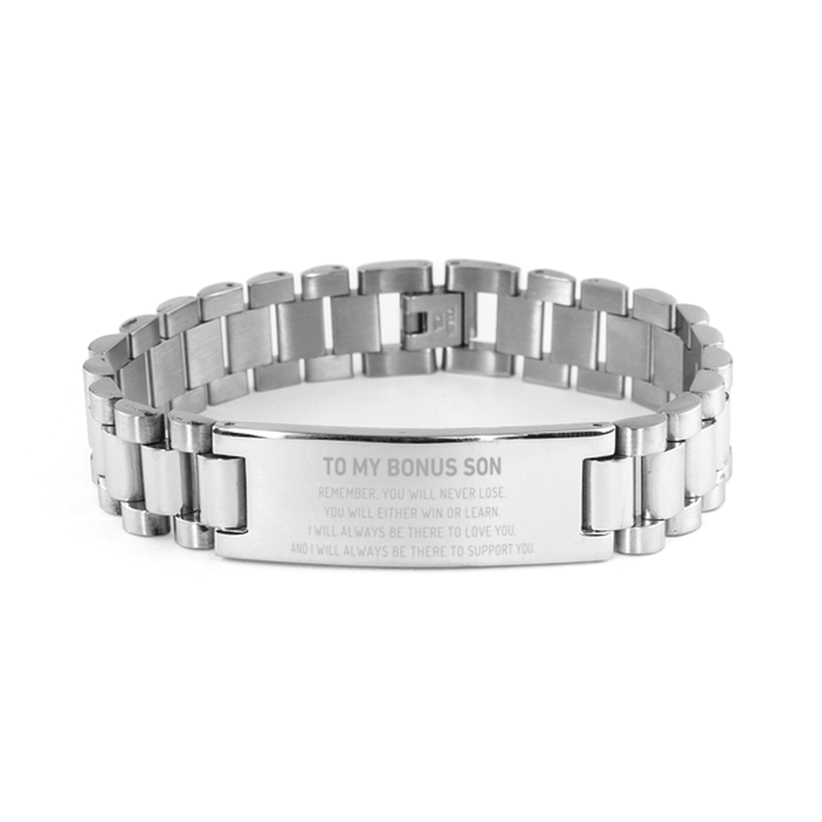 Bonus Son Gifts, To My Bonus Son Remember, you will never lose. You will either WIN or LEARN, Keepsake Ladder Stainless Steel Bracelet For Bonus Son Engraved, Birthday Christmas Gifts Ideas For Bonus Son X-mas Gifts - Mallard Moon Gift Shop
