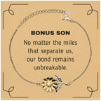 Bonus Son Long Distance Relationship Gifts, No matter the miles that separate us, Cute Love Sunflower Bracelet For Bonus Son, Birthday Christmas Unique Gifts For Bonus Son