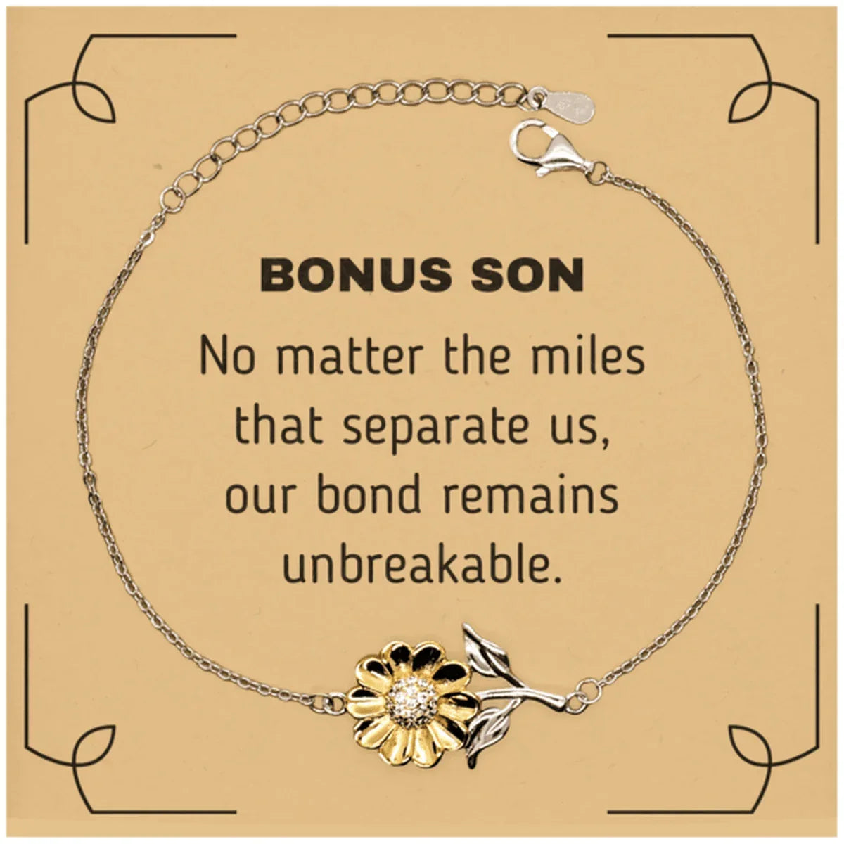 Bonus Son Long Distance Relationship Gifts, No matter the miles that separate us, Cute Love Sunflower Bracelet For Bonus Son, Birthday Christmas Unique Gifts For Bonus Son
