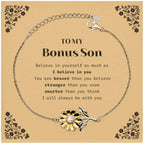 Bonus Son Sunflower Bracelet Gifts, To My Bonus Son You are braver than you believe, stronger than you seem, Inspirational Gifts For Bonus Son Card, Birthday, Christmas Gifts For Bonus Son Men Women