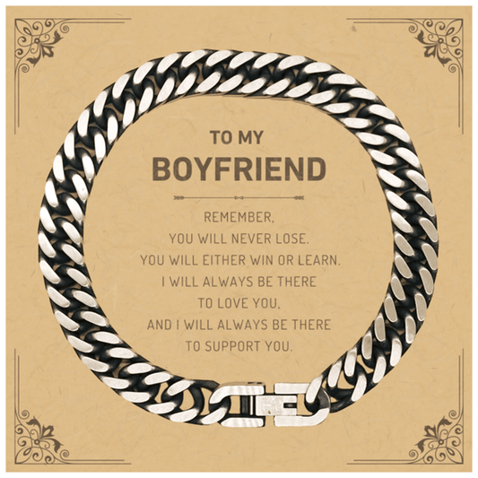 Boyfriend Gifts, To My Boyfriend Remember, you will never lose. You will either WIN or LEARN, Keepsake Cuban Link Chain Bracelet For Boyfriend Card, Birthday Christmas Gifts Ideas For Boyfriend X-mas Gifts - Mallard Moon Gift Shop