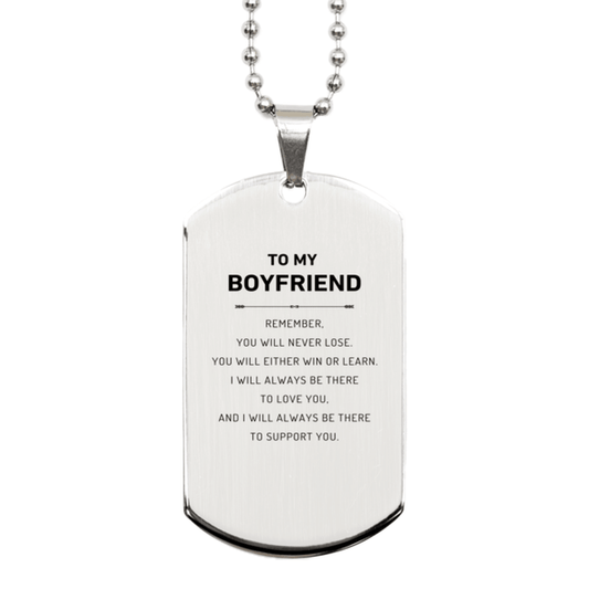 Boyfriend Gifts, To My Boyfriend Remember, you will never lose. You will either WIN or LEARN, Keepsake Silver Dog Tag For Boyfriend Engraved, Birthday Christmas Gifts Ideas For Boyfriend X-mas Gifts - Mallard Moon Gift Shop