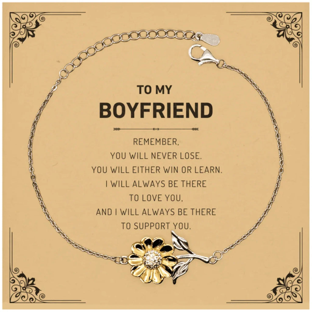 Boyfriend Gifts, To My Boyfriend Remember, you will never lose. You will either WIN or LEARN, Keepsake Sunflower Bracelet For Boyfriend Card, Birthday Christmas Gifts Ideas For Boyfriend X-mas Gifts