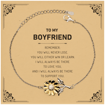 Boyfriend Gifts, To My Boyfriend Remember, you will never lose. You will either WIN or LEARN, Keepsake Sunflower Bracelet For Boyfriend Card, Birthday Christmas Gifts Ideas For Boyfriend X-mas Gifts - Mallard Moon Gift Shop