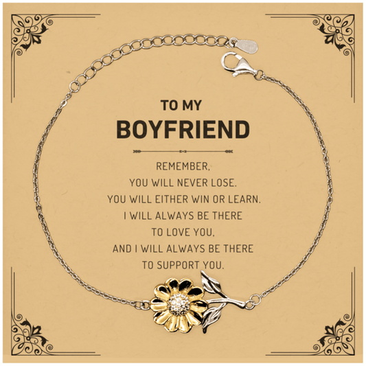 Boyfriend Gifts, To My Boyfriend Remember, you will never lose. You will either WIN or LEARN, Keepsake Sunflower Bracelet For Boyfriend Card, Birthday Christmas Gifts Ideas For Boyfriend X-mas Gifts - Mallard Moon Gift Shop