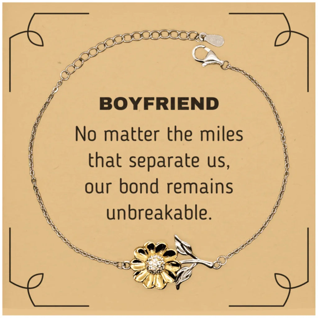 Boyfriend Long Distance Relationship Gifts, No matter the miles that separate us, Cute Love Sunflower Bracelet For Boyfriend, Birthday Christmas Unique Gifts For Boyfriend