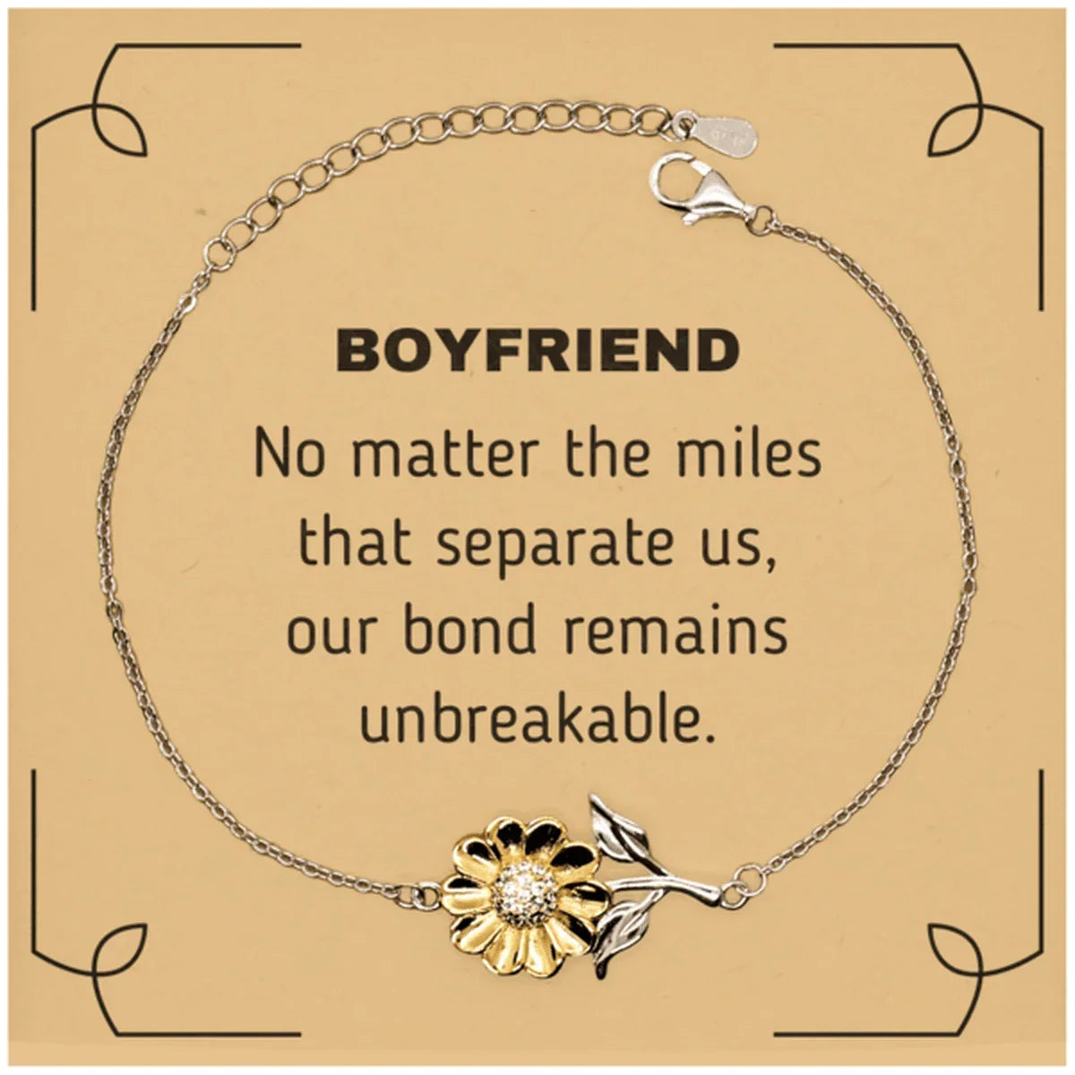 Boyfriend Long Distance Relationship Gifts, No matter the miles that separate us, Cute Love Sunflower Bracelet For Boyfriend, Birthday Christmas Unique Gifts For Boyfriend