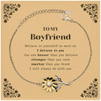Boyfriend Sunflower Bracelet Gifts, To My Boyfriend You are braver than you believe, stronger than you seem, Inspirational Gifts For Boyfriend Card, Birthday, Christmas Gifts For Boyfriend Men Women