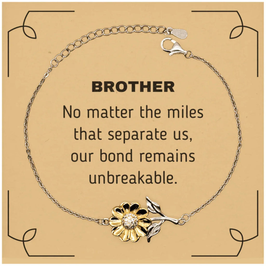 Brother Long Distance Relationship Gifts, No matter the miles that separate us, Cute Love Sunflower Bracelet For Brother, Birthday Christmas Unique Gifts For Brother