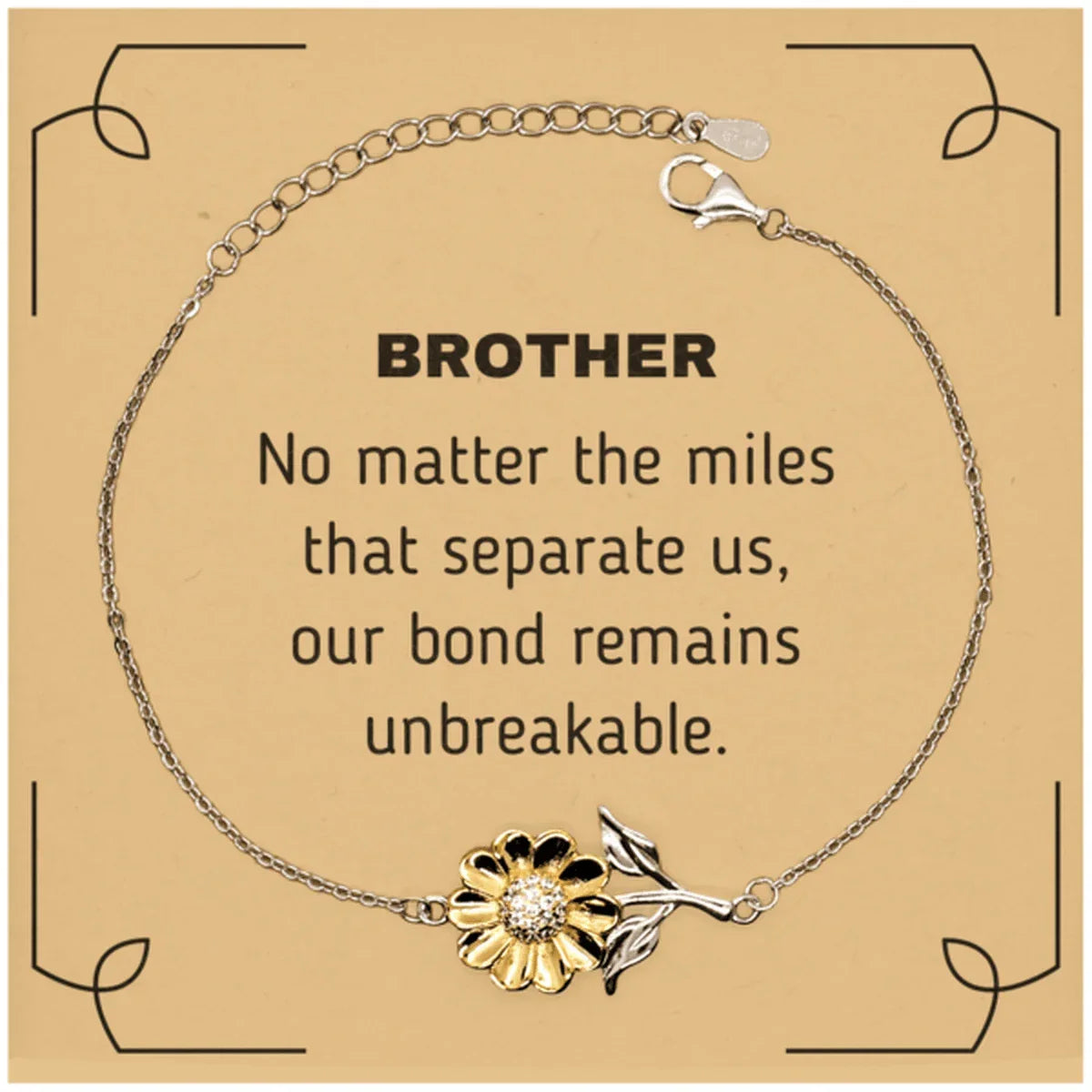 Brother Long Distance Relationship Gifts, No matter the miles that separate us, Cute Love Sunflower Bracelet For Brother, Birthday Christmas Unique Gifts For Brother
