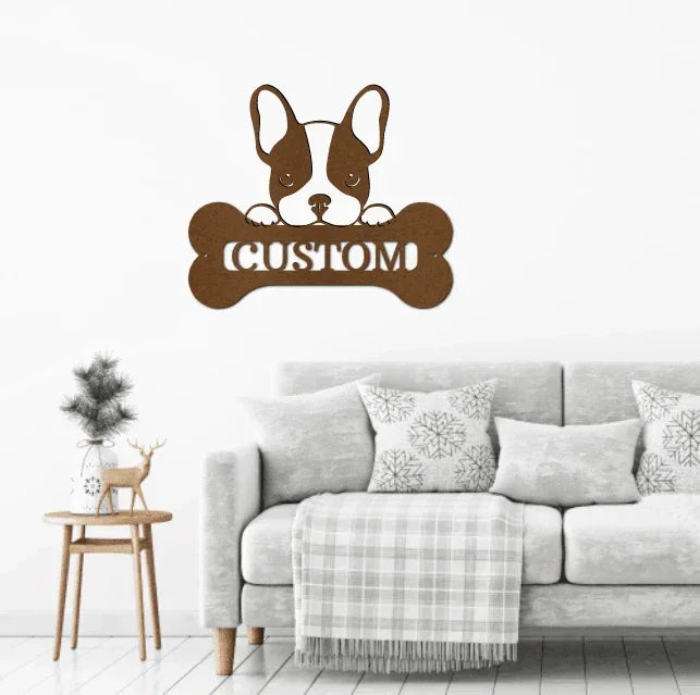 French Bulldog Custom Name Metal Art Wall Sign